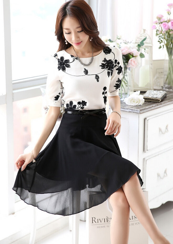 Chiffon Casual Shirt O Neck Half Sleeve blouse