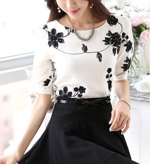 Chiffon Casual Shirt O Neck Half Sleeve blouse
