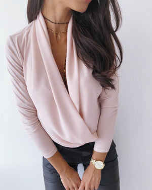 woman Long Sleeve Deep V-neck Shirt