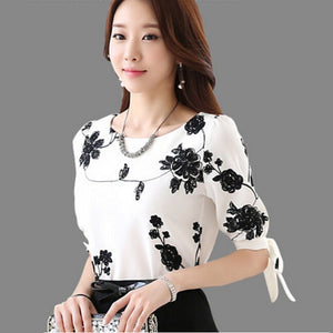 Chiffon Casual Shirt O Neck Half Sleeve blouse
