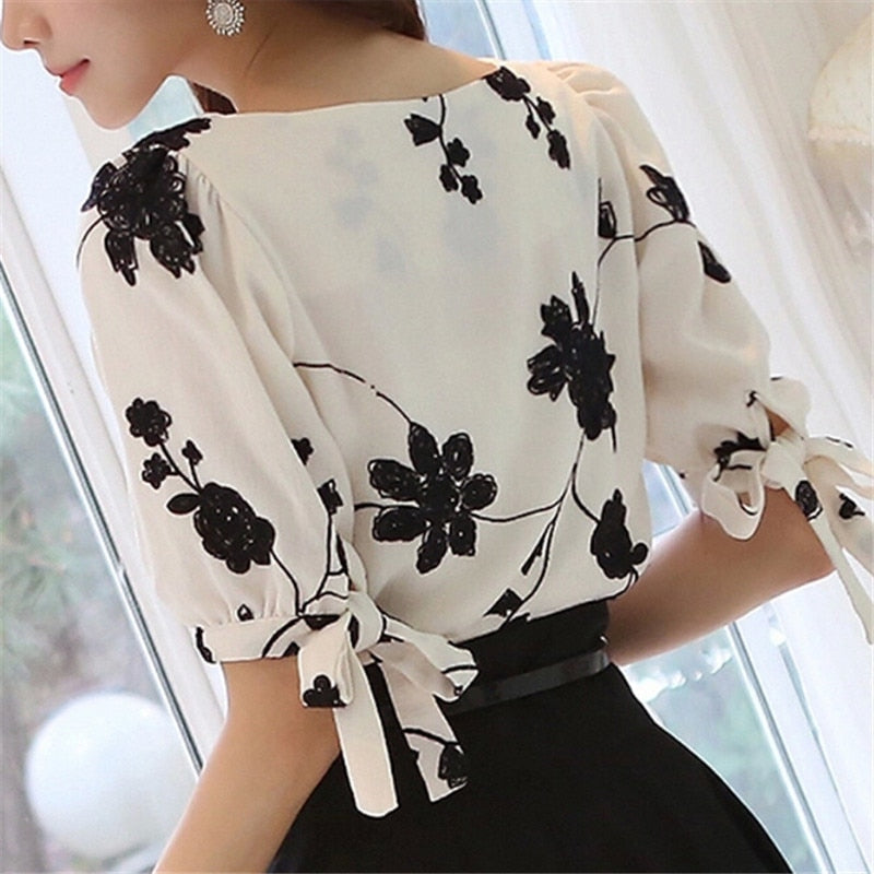 Chiffon Casual Shirt O Neck Half Sleeve blouse