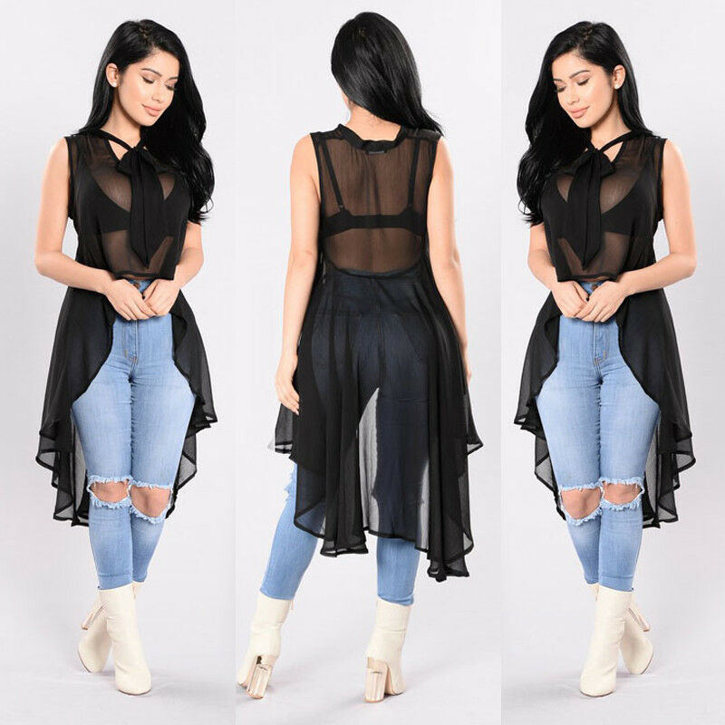 Transparent Fluoroscopy Sleeveless Loose Blouse