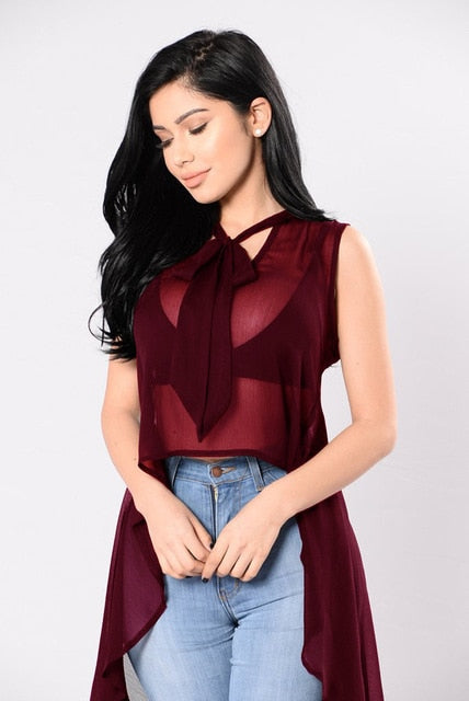 Transparent Fluoroscopy Sleeveless Loose Blouse