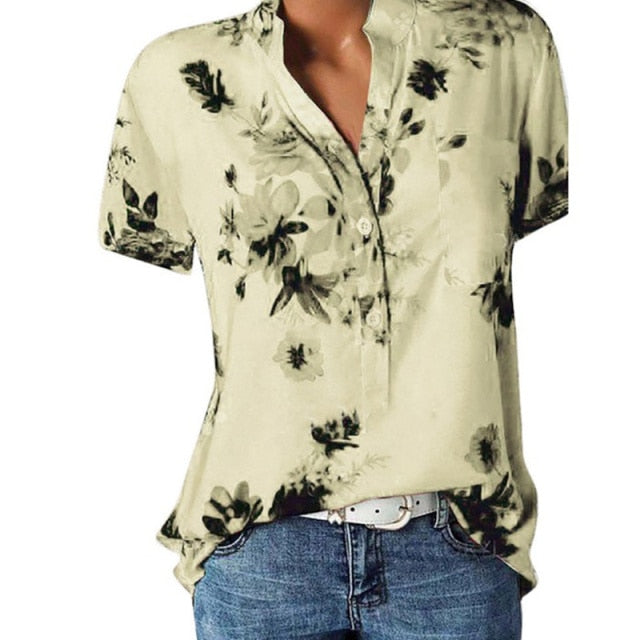 woman casual V-neck short-sleeved shirt