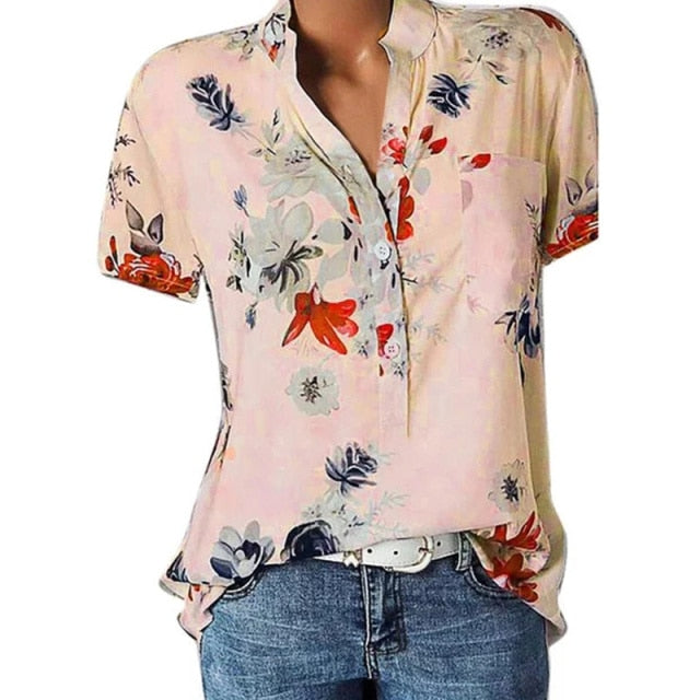 woman casual V-neck short-sleeved shirt