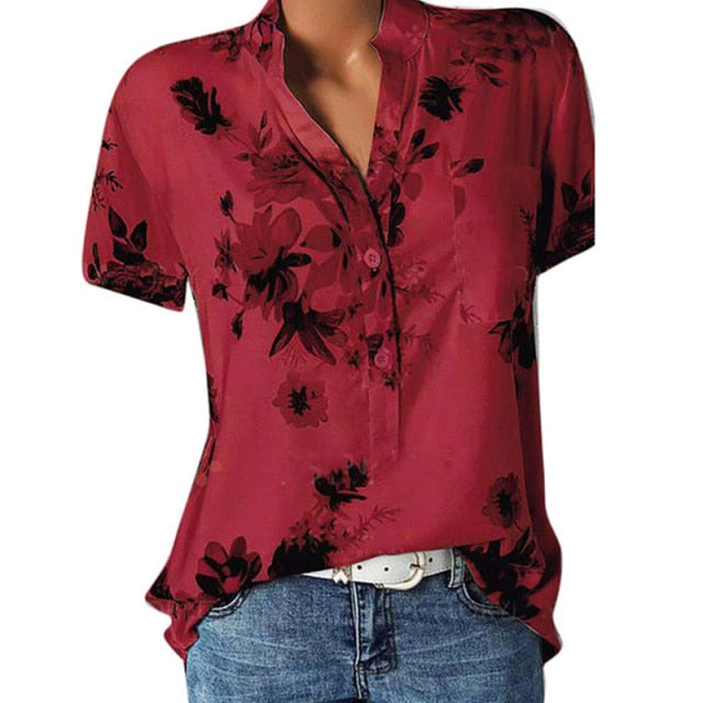 woman casual V-neck short-sleeved shirt