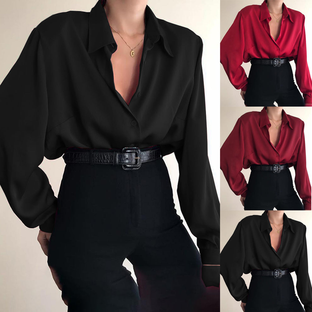 women Button Turn Down Collar Shirts