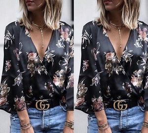Ladies Long Sleeve V neck Loose Top