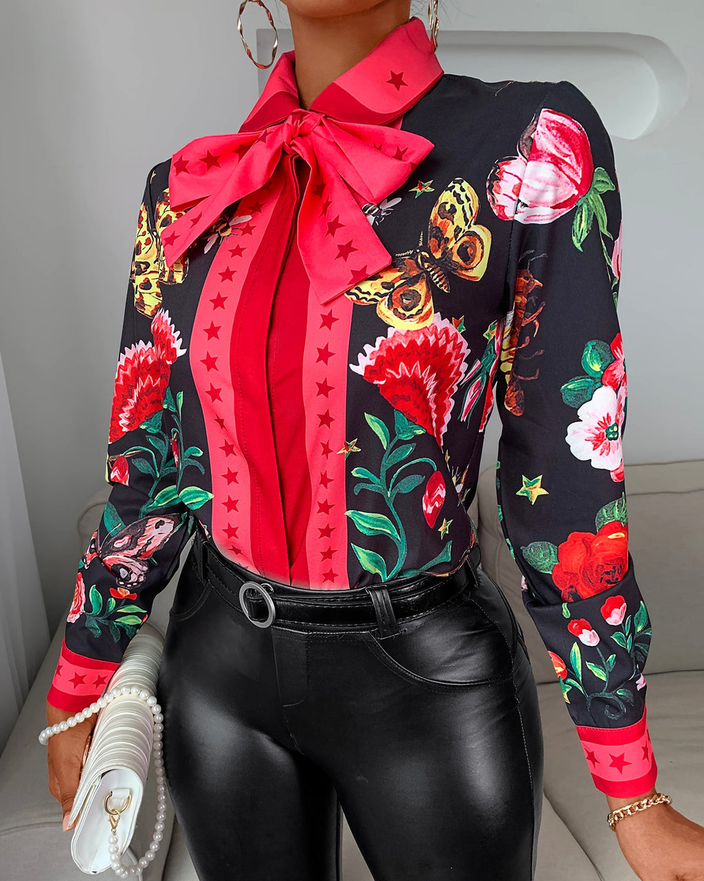Turn-down Collar Chiffon Neck tie Shirt