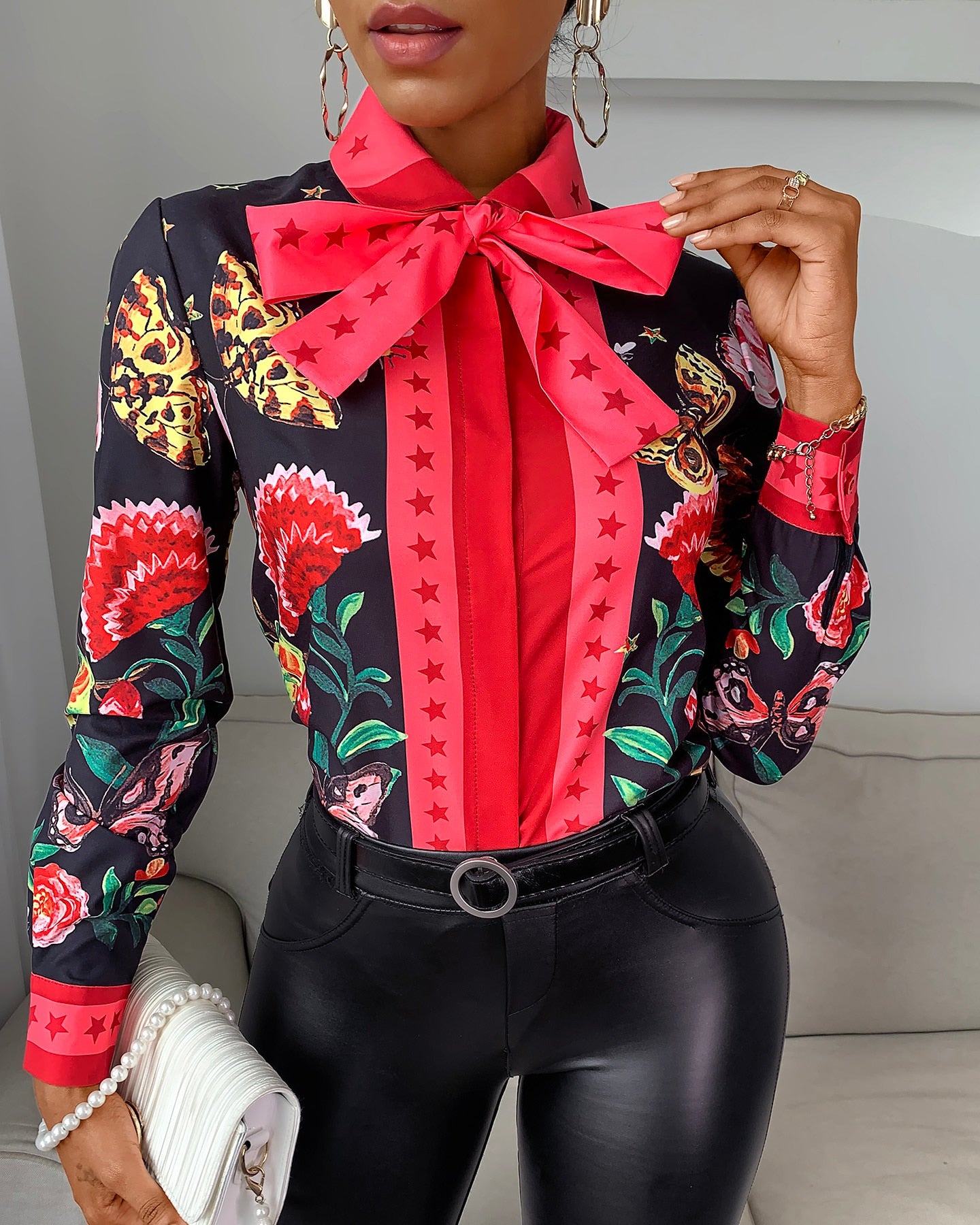 Turn-down Collar Chiffon Neck tie Shirt