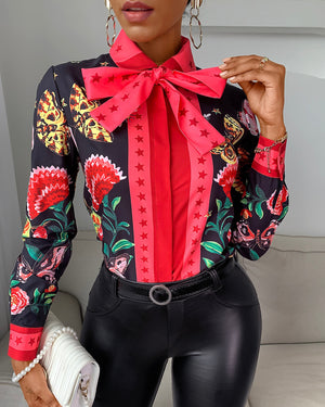Turn-down Collar Chiffon Neck tie Shirt