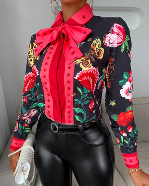 Turn-down Collar Chiffon Neck tie Shirt