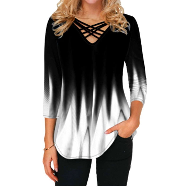 Cross V-Neck Tops Fashion