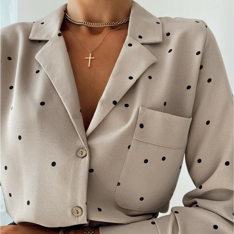 Turn Down Collar Women Blouse