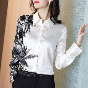 Long Sleeve White Printed Loose Top