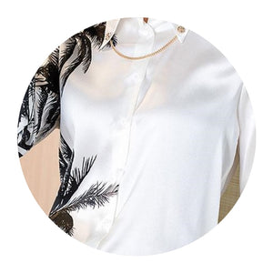 Long Sleeve White Printed Loose Top