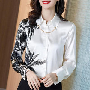 Long Sleeve White Printed Loose Top