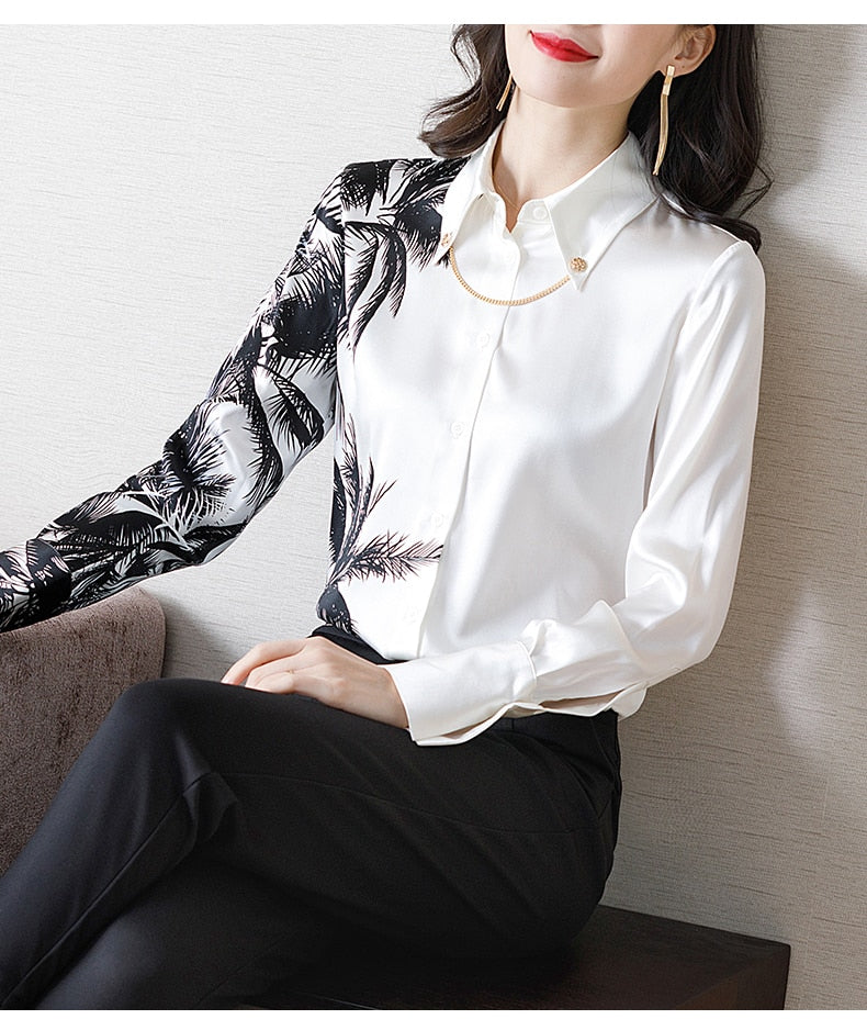 Long Sleeve White Printed Loose Top