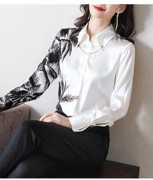 Long Sleeve White Printed Loose Top