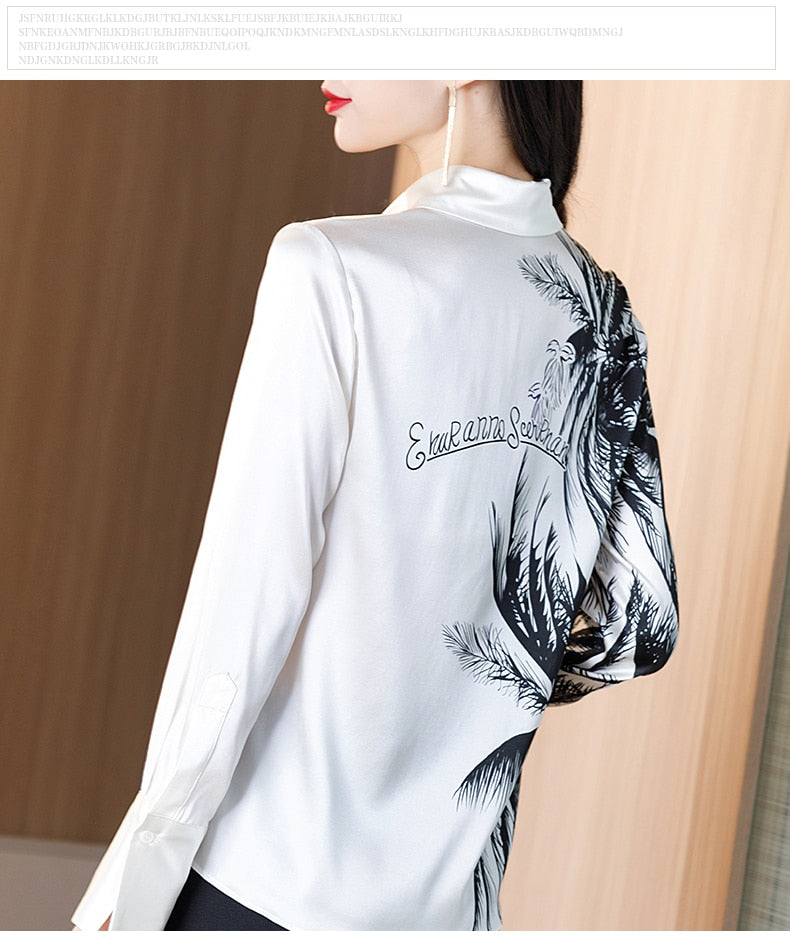 Long Sleeve White Printed Loose Top