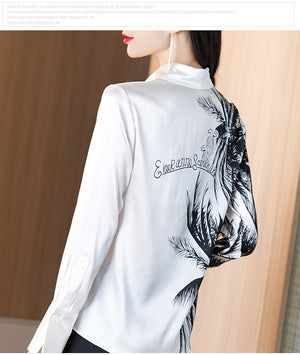 Long Sleeve White Printed Loose Top