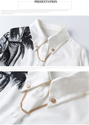 Long Sleeve White Printed Loose Top