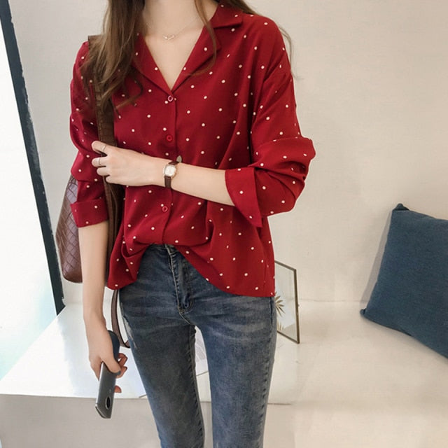 Turn Down Collar Women Blouse