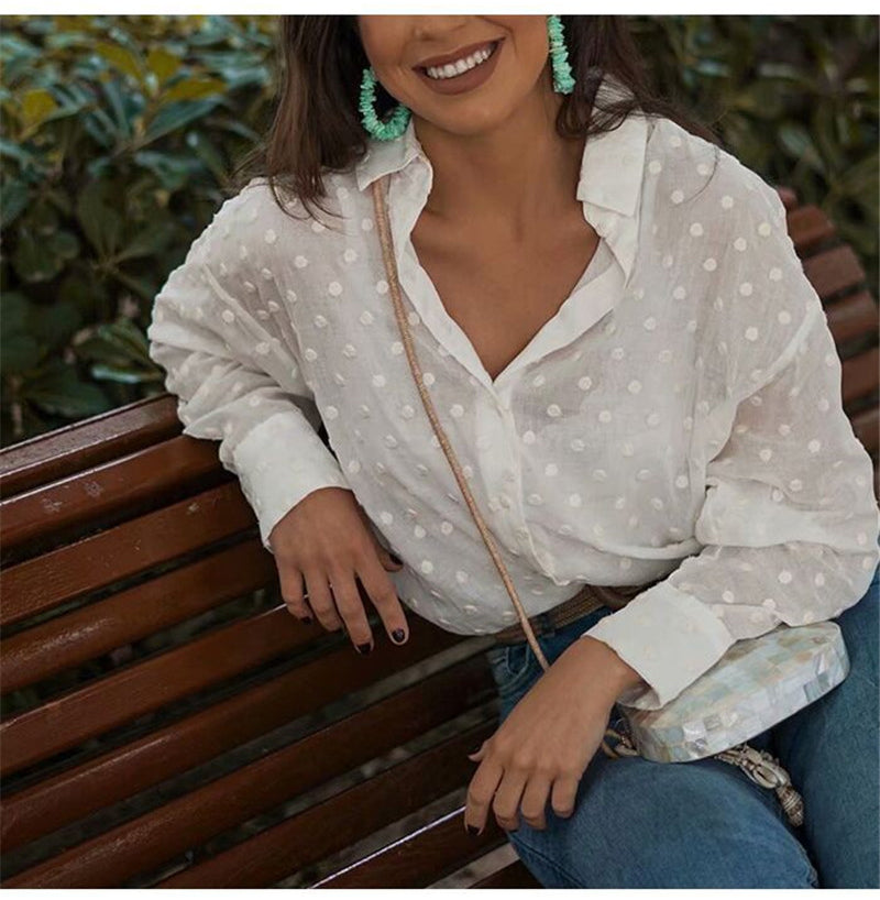 Polka Dot Elegant White Shirt