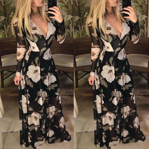 Sexy Party Long Sleeve V-Neck Maxi Dress