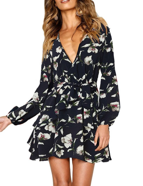 sexy V-neck lace-up dress