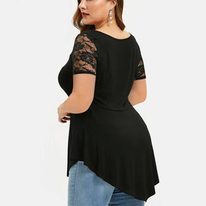 Floral Lace O-Neck AsymmetricPlus Size   Shirt