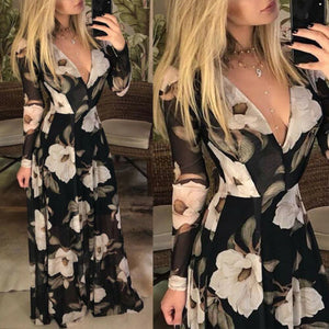 Sexy Party Long Sleeve V-Neck Maxi Dress