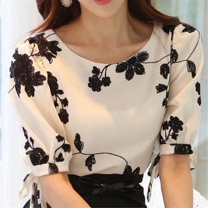 Chiffon Casual Shirt O Neck Half Sleeve blouse