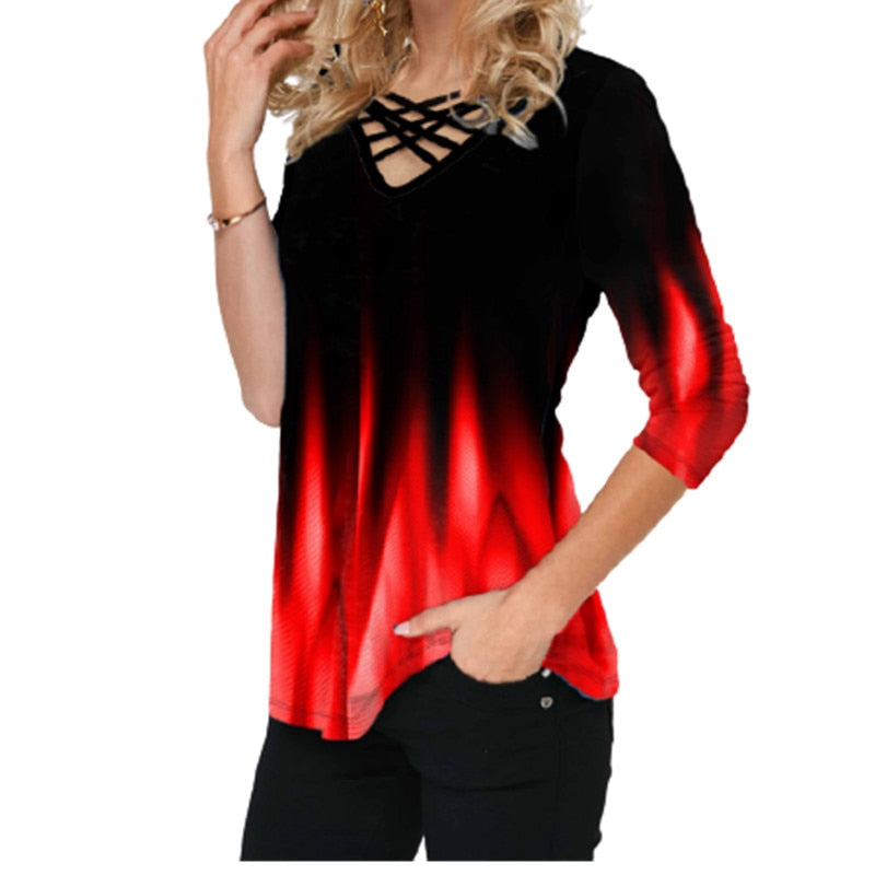 Cross V-Neck Tops Fashion