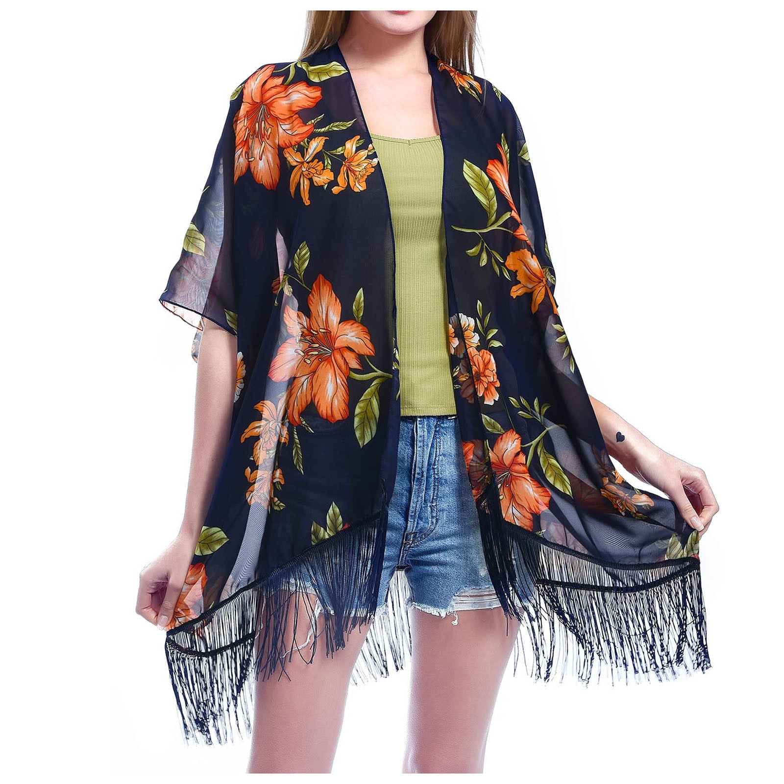 Chiffon Floral Loose Cover Up  Kimono