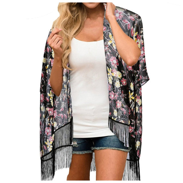 Chiffon Floral Loose Cover Up  Kimono