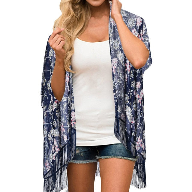 Chiffon Floral Loose Cover Up  Kimono