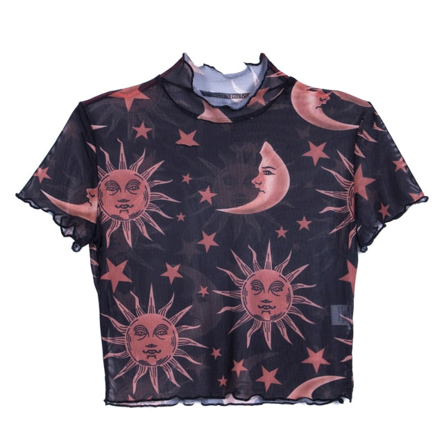 Women Crop Top See Through T-Shirt