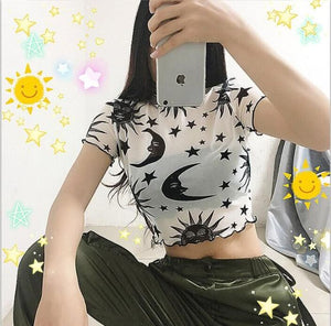 Women Crop Top See Through T-Shirt