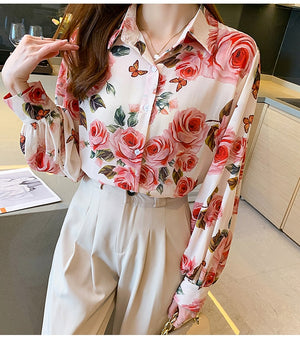 Elegant Rose Print  Office N Casual Shirt