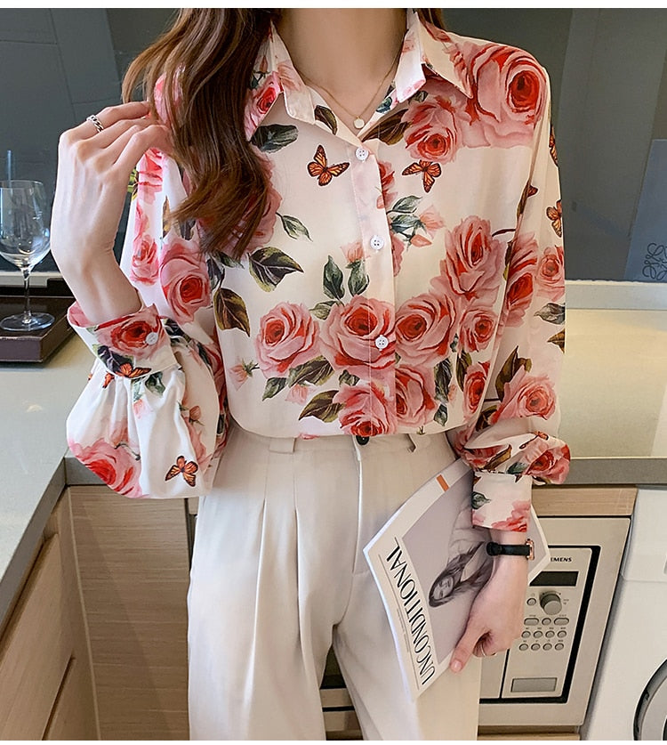Elegant Rose Print  Office N Casual Shirt