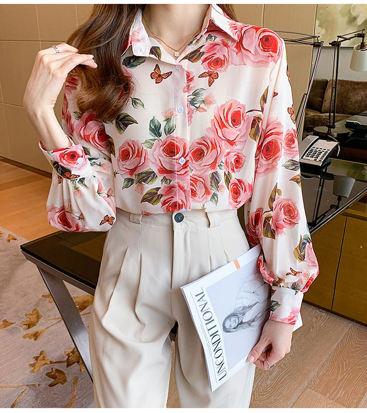 Elegant Rose Print  Office N Casual Shirt
