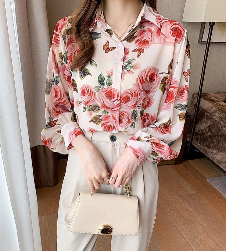 Elegant Rose Print  Office N Casual Shirt