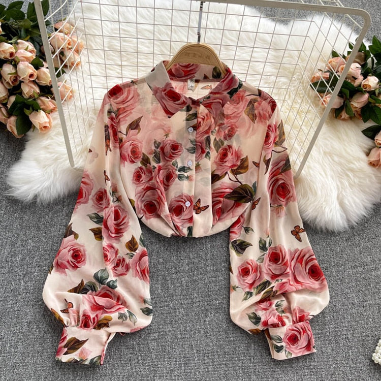 Elegant Rose Print  Office N Casual Shirt