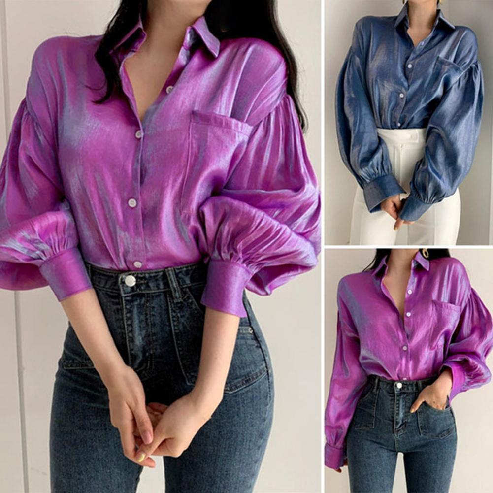 Loose Lady Turn-down Collar  Shirt