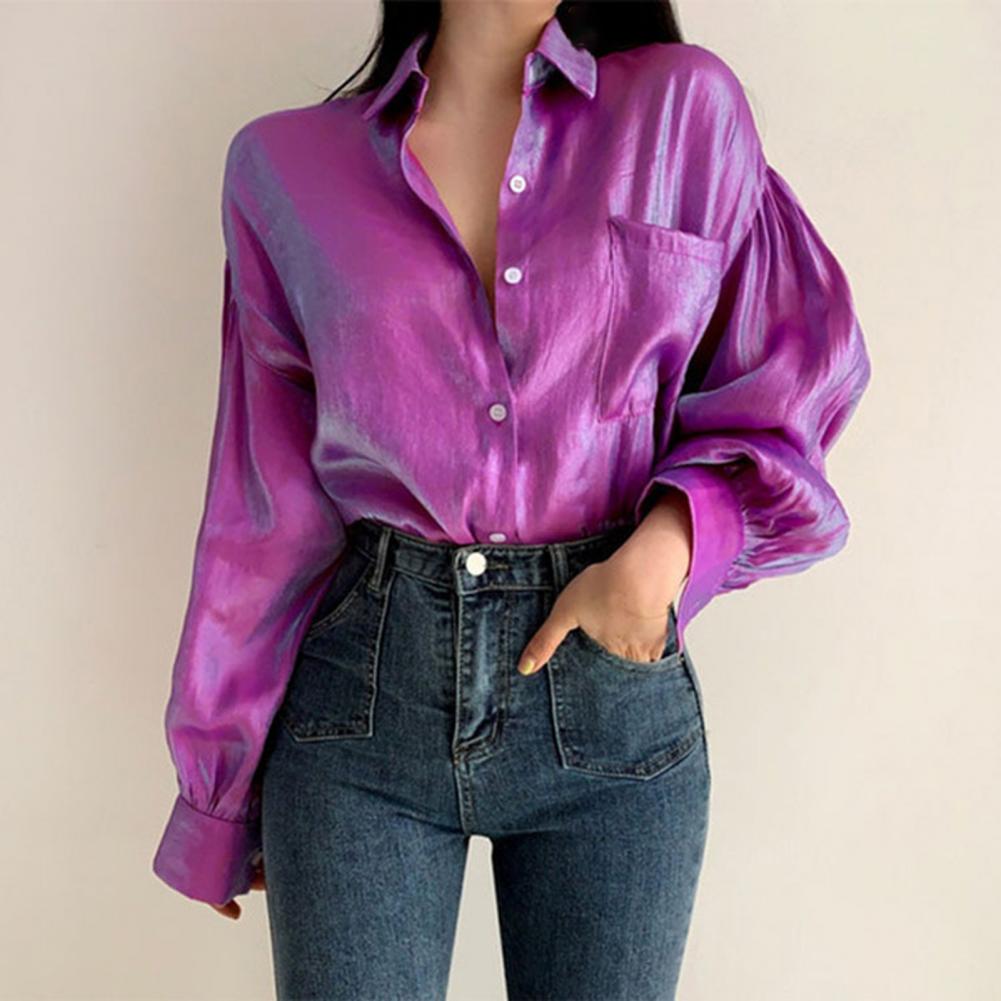 Loose Lady Turn-down Collar  Shirt