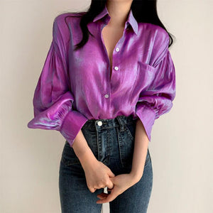Loose Lady Turn-down Collar  Shirt