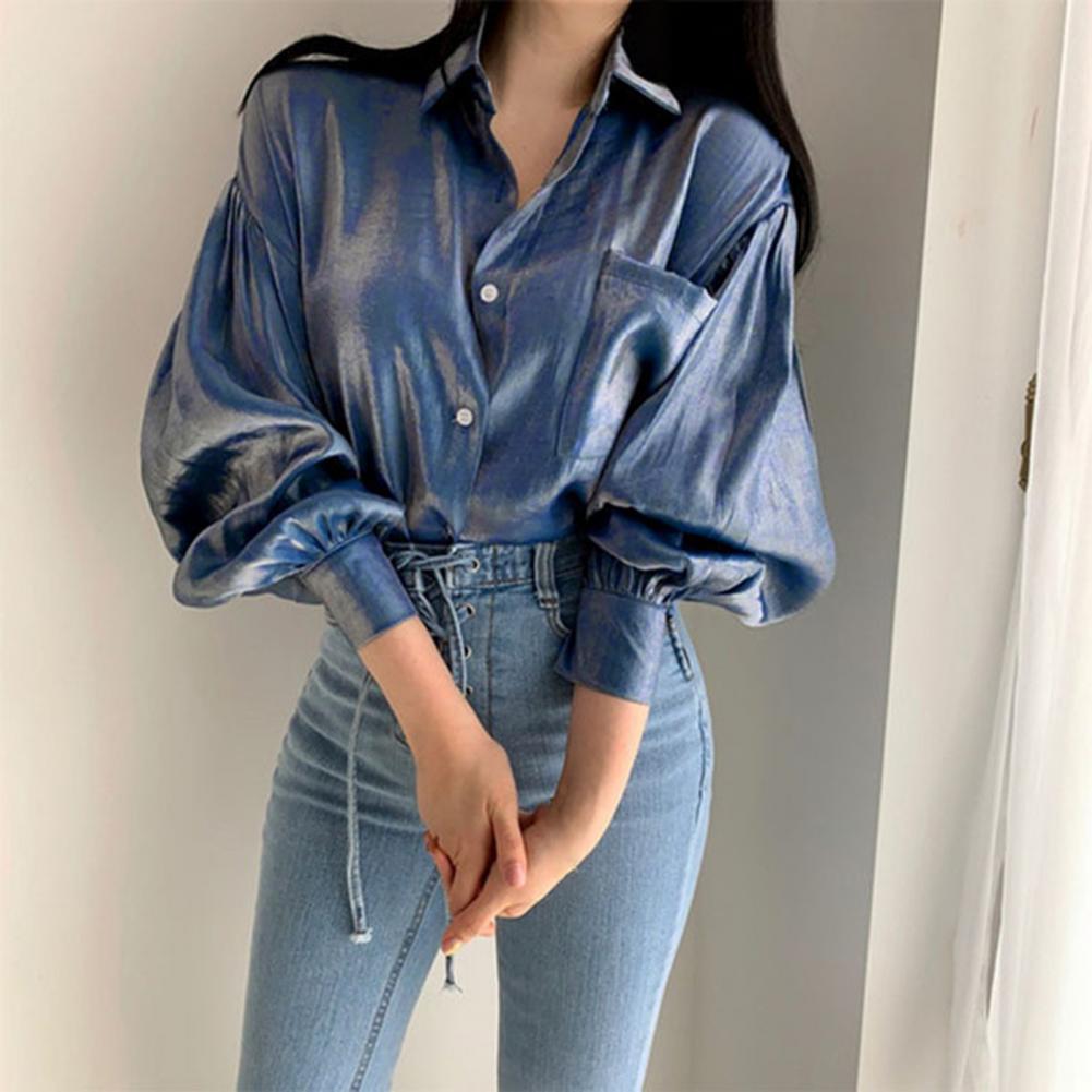 Loose Lady Turn-down Collar  Shirt