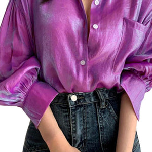 Loose Lady Turn-down Collar  Shirt
